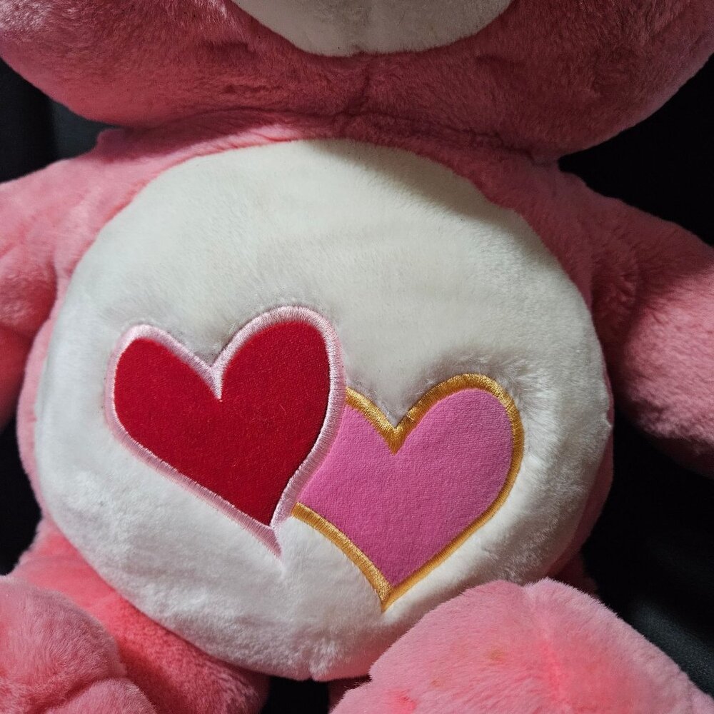2003 Care Bears Lots of Love Pink Plush Embroidered Hearts 24" Stuffed Animal - Picture 2 of 6